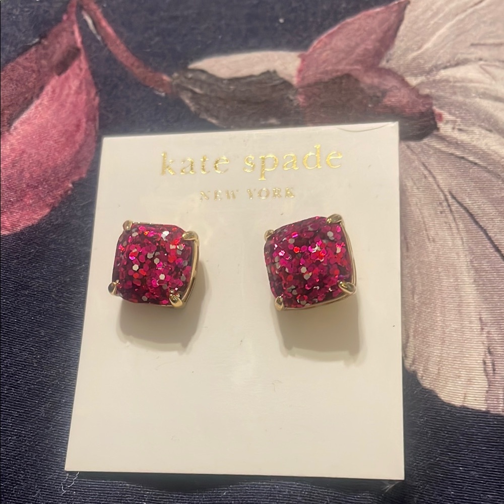 Kate Spade Fushia Glitter Square Earrings